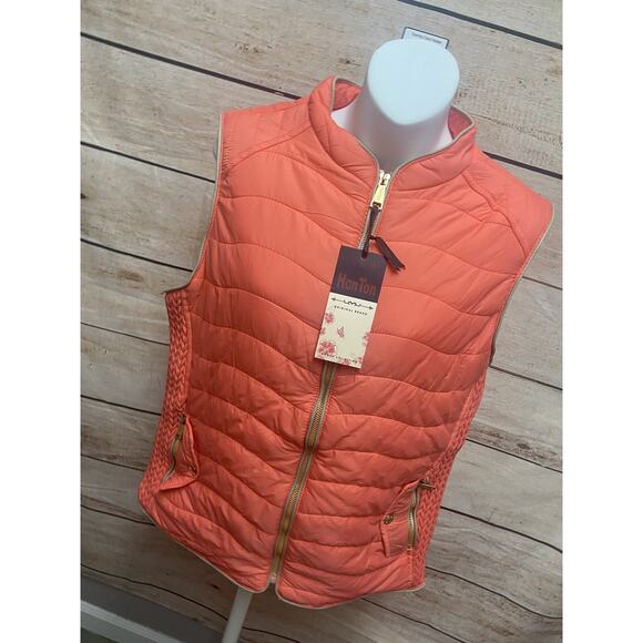Han Ton Vest Womens Size Large Orange Hiking Puffer Sleeveless New Full Zip - Picture 8 of 12